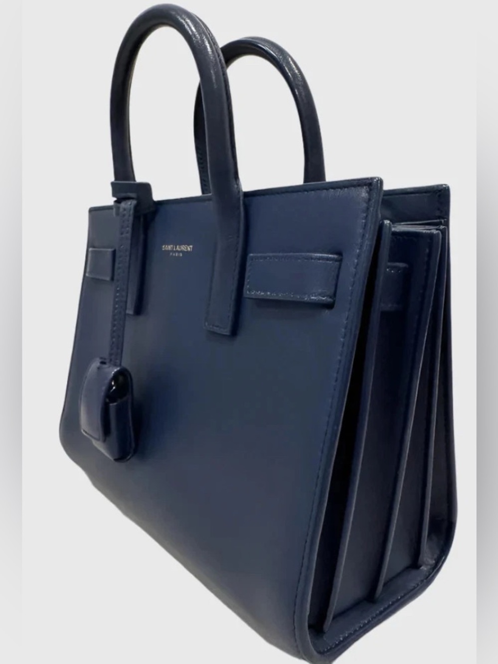 YSL Saint Laurent Sac De Jour Nano Navy Blue Leather Tote Bag
